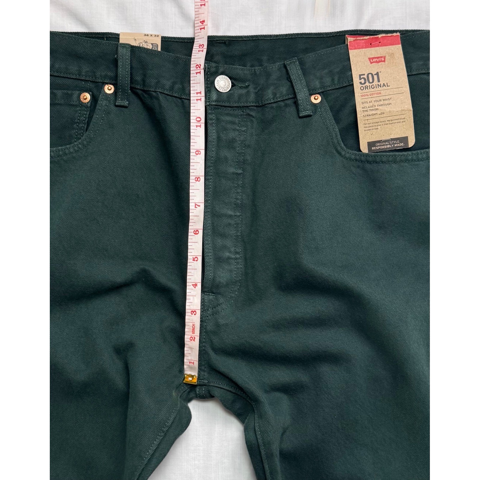 Levis 501 Original Mens Straight Leg Jeans Green denim button fly 36×32