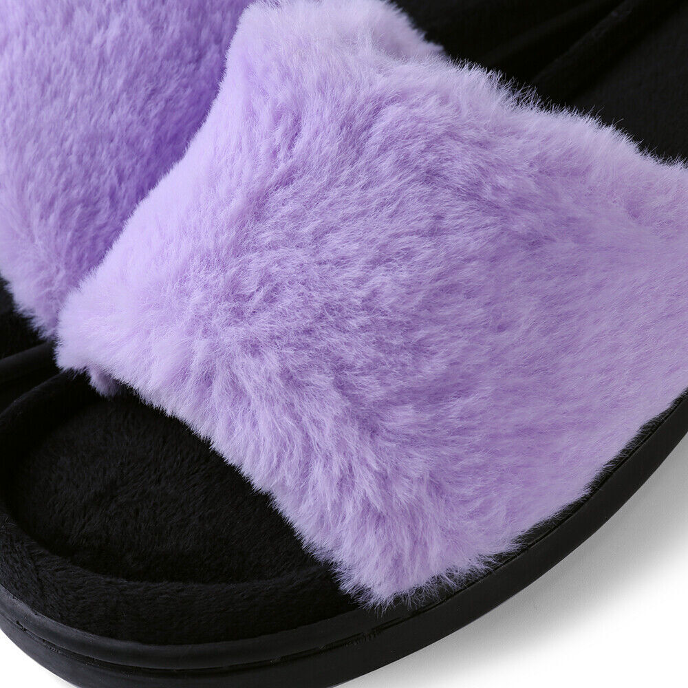 Aerusi Women Fuzzy Comfy Slide Open Toe Memroy Foam Slippers House Bedroom Shoes