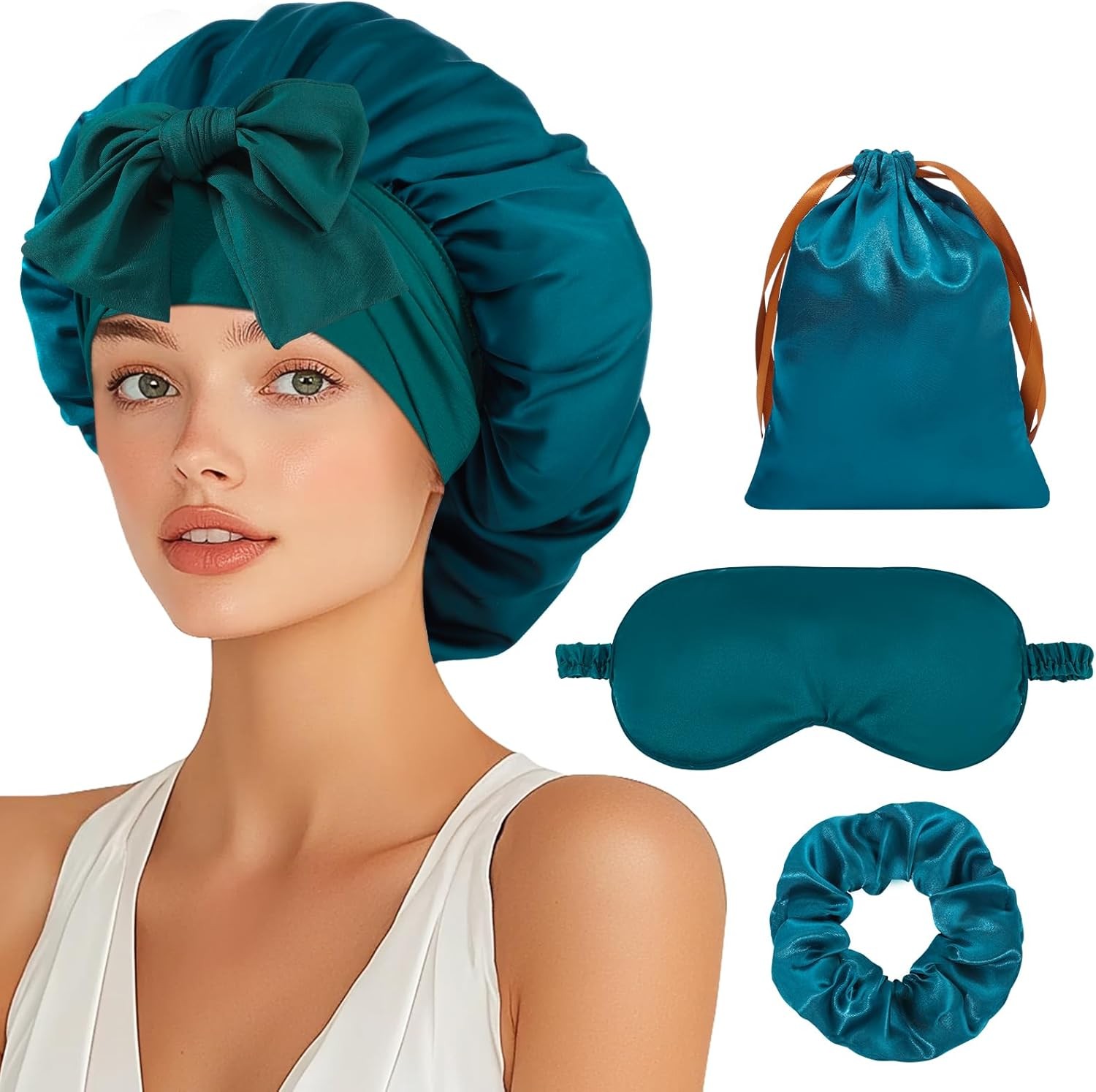 Satin Bonnet Set, Hair Bonnet for Sleeping Silk Bonnet with Eye Mask for Women C