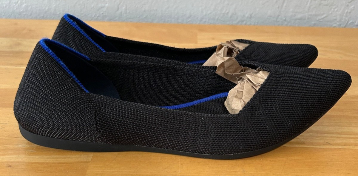 Rothy’s The Point Womens W7 Black Knit Pointed Toe Flats Comfort Slip On Shoes