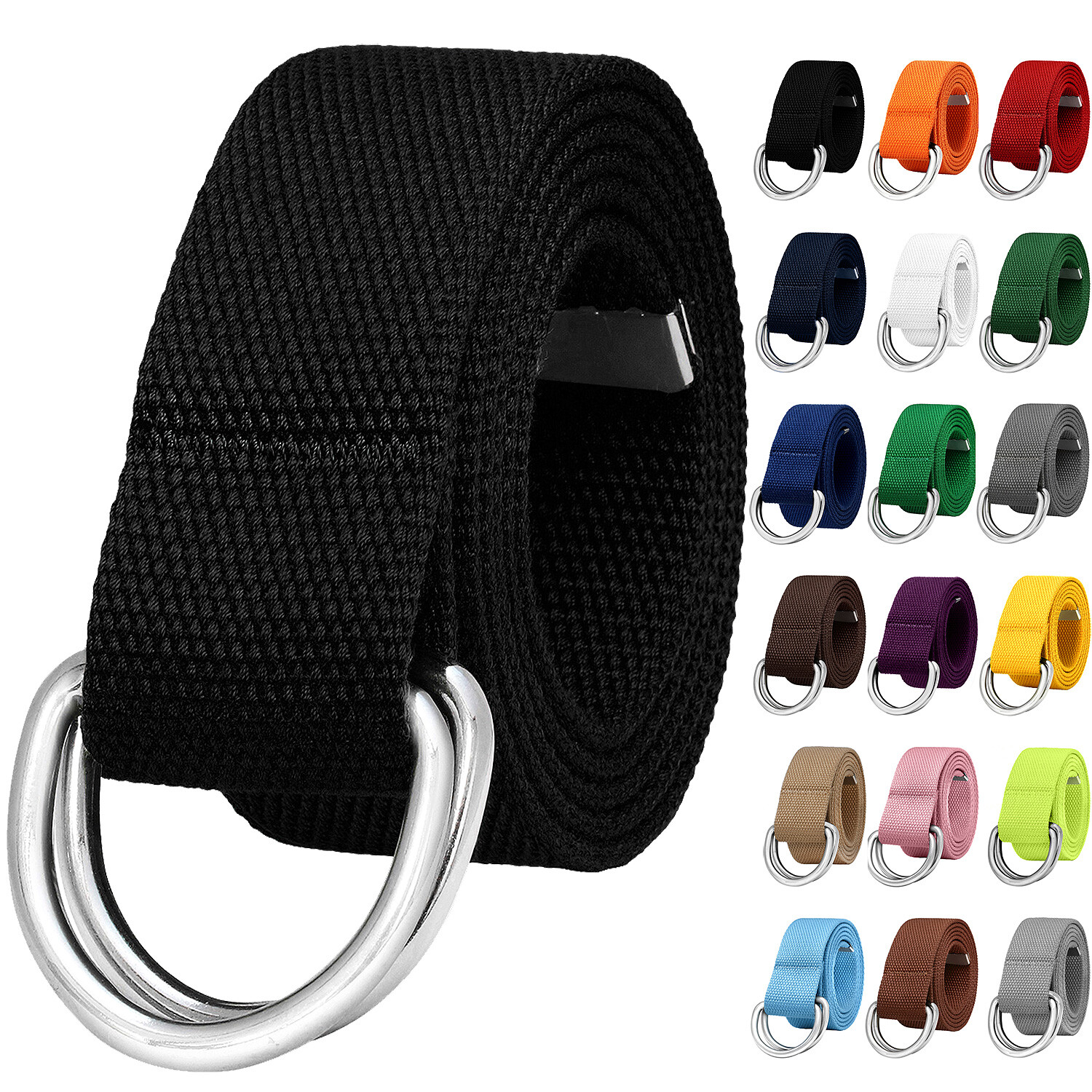 Falari Canvas Web Belt D Ring Buckle Casual Military Style Belt 1 1/2″ Wide