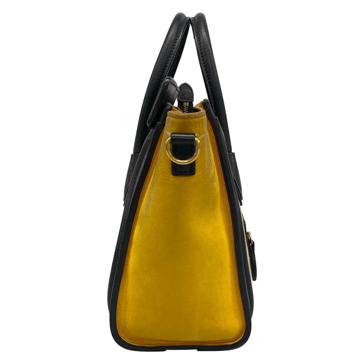 CELINE Luggage Nano Shopper Beige Black Yellow Leather Nubuck Handbag