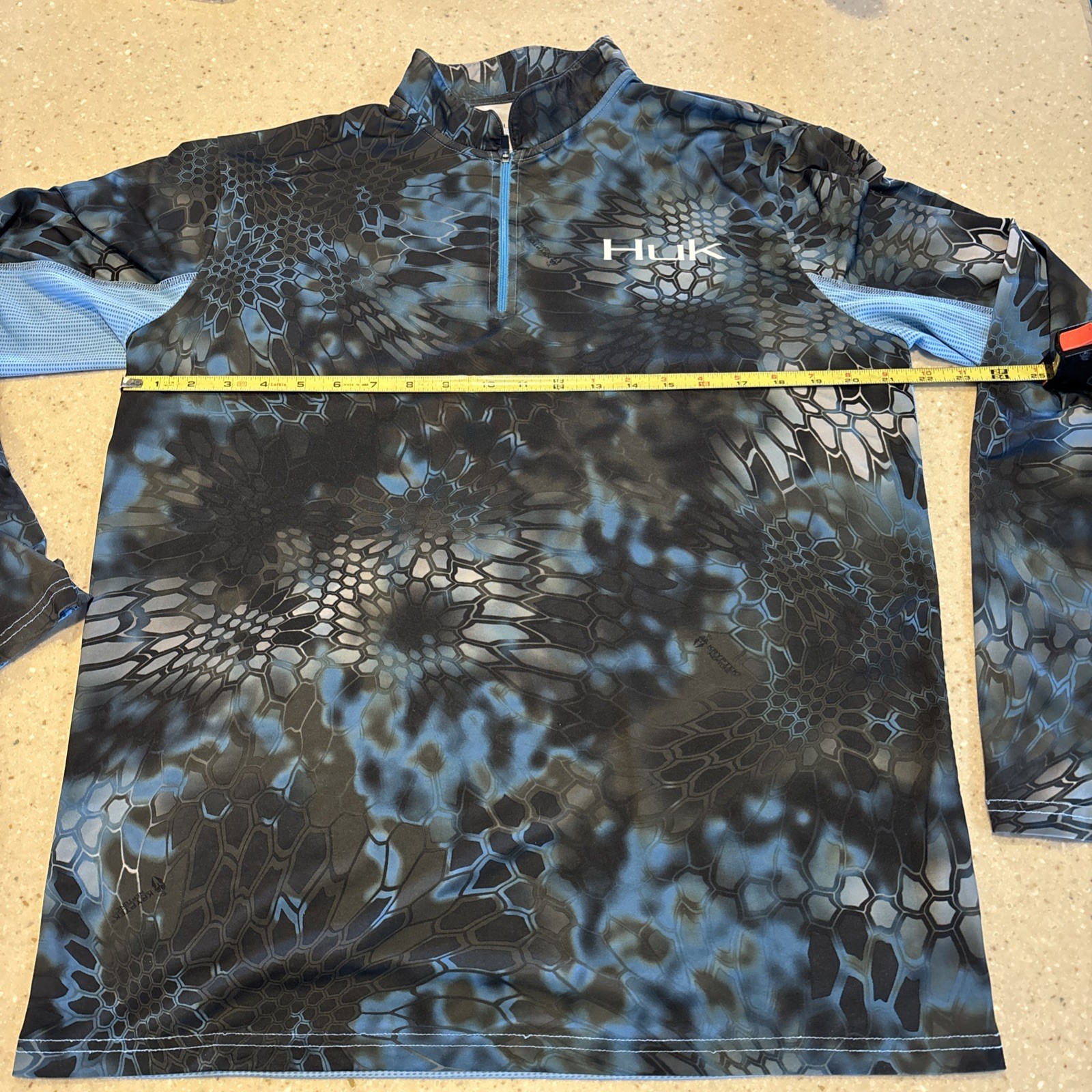 HUK Fishing Pullover Mens Medium Kryptek Neptune 1/4 Zip Long Slv Camo Shirt 42”