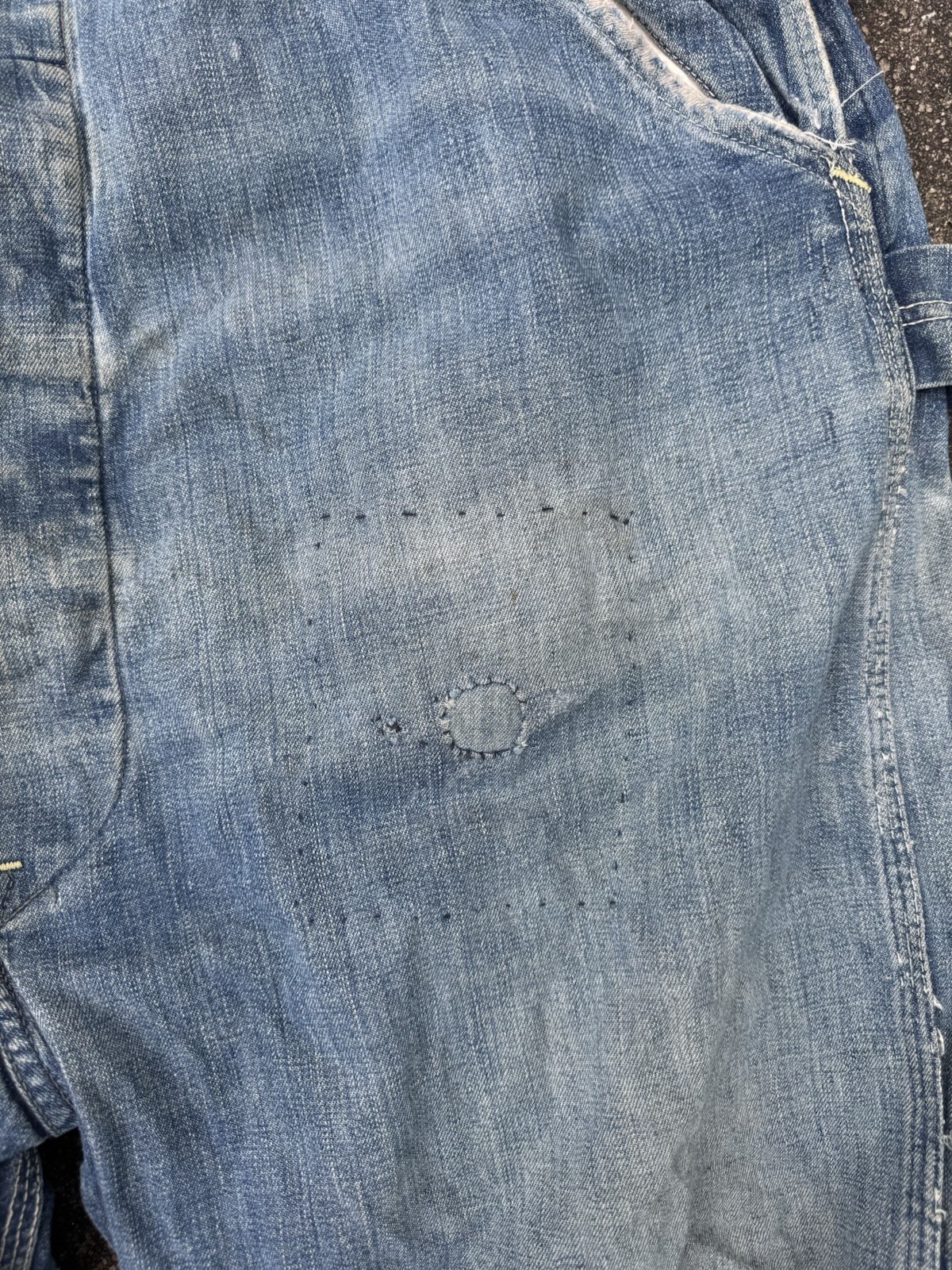 True Vintage 40s N&W Denim Bib Work Overalls Low Half Back Farm Repairs Rare 38