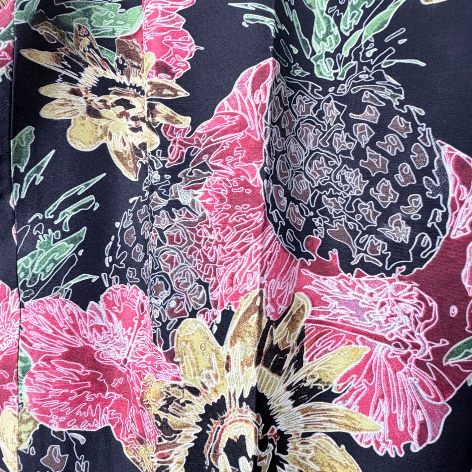 Silk Collection by Harve Benard Pants Womens 8 Black Floral Pineapple Silk 90s