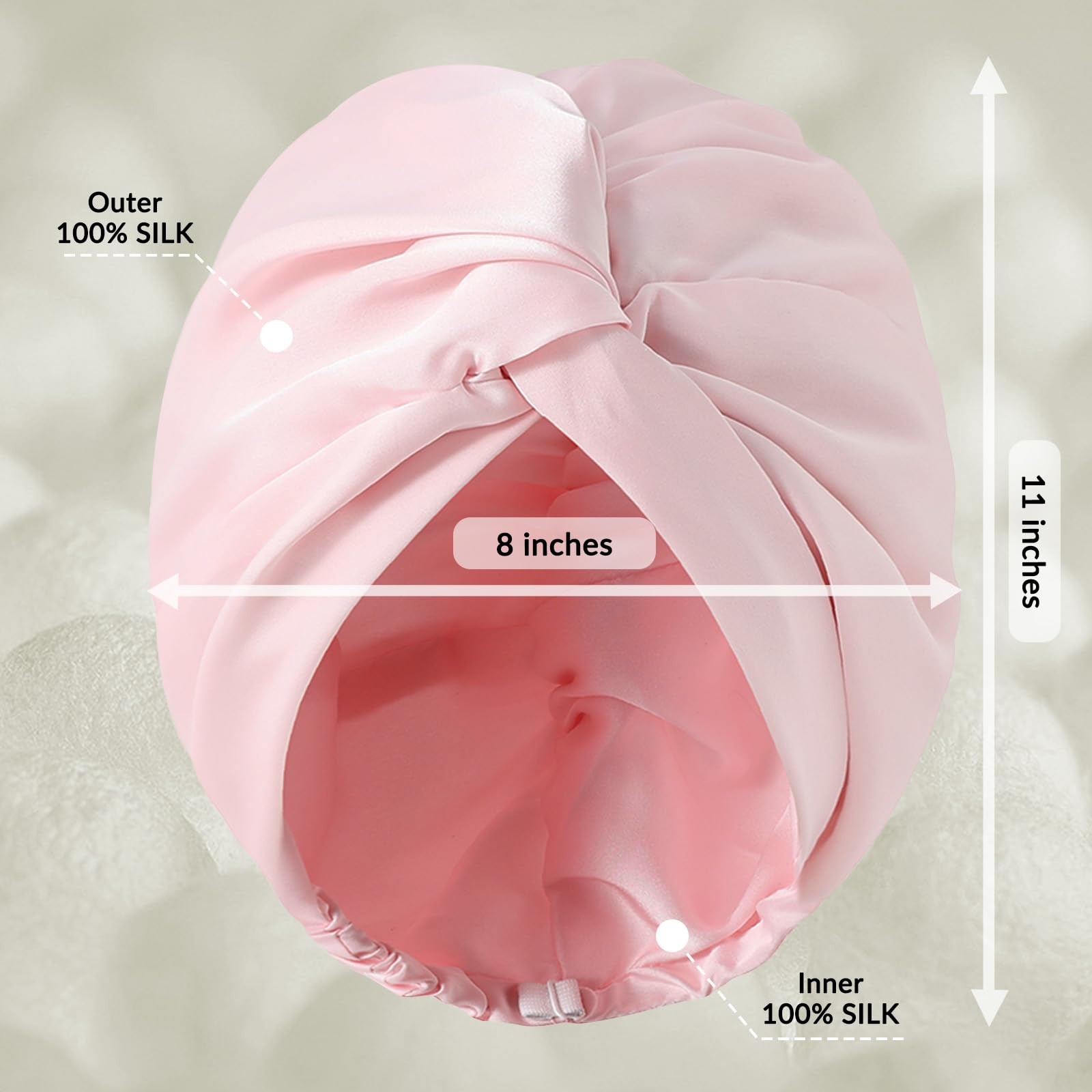 100 Mulberry Silk Bonnet for Sleeping Women, 22 Momme Grade-6A Double Layer