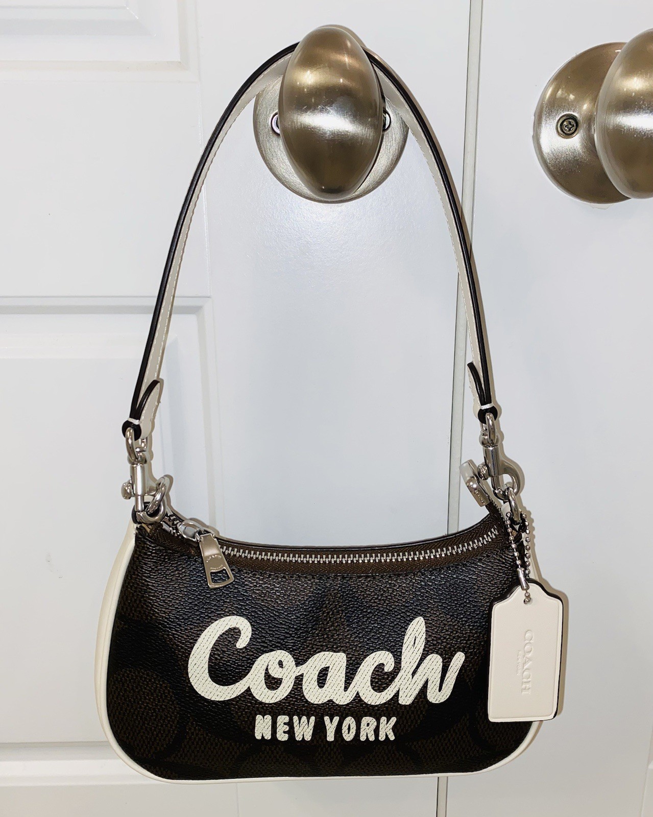 Coach Teri Mini Crossbody Leather Bag, Signature Canvas Coach Graphic, Worn Once