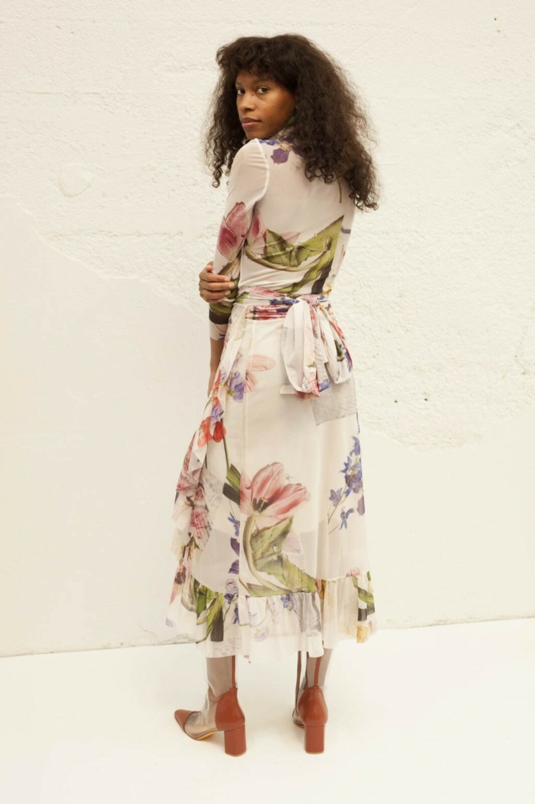 NWT GANNI Floral Mesh Ruffled Wrap Midi Skirt White Size EU 36/ US4 $225