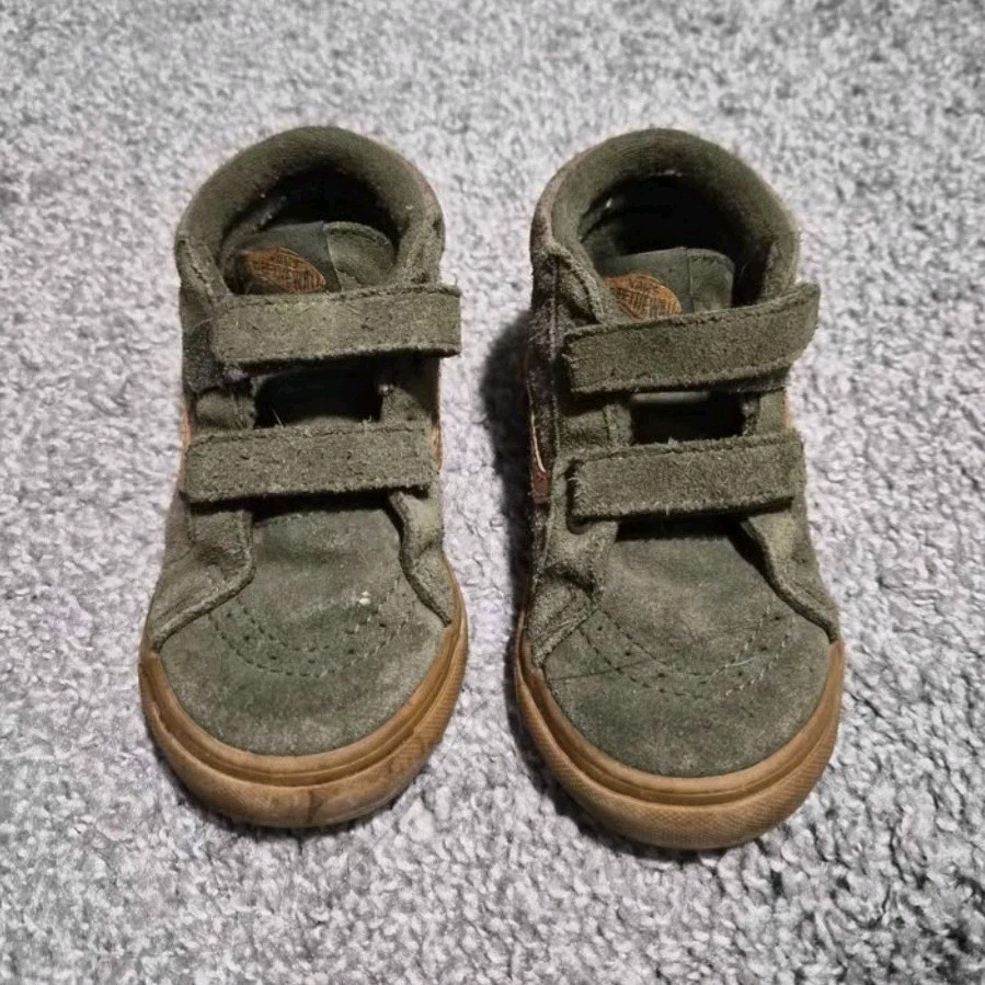 VANS Sk8-Mid Unisex Kids Sneakers US 9 Green Suede Hook & Loop Gum Sole