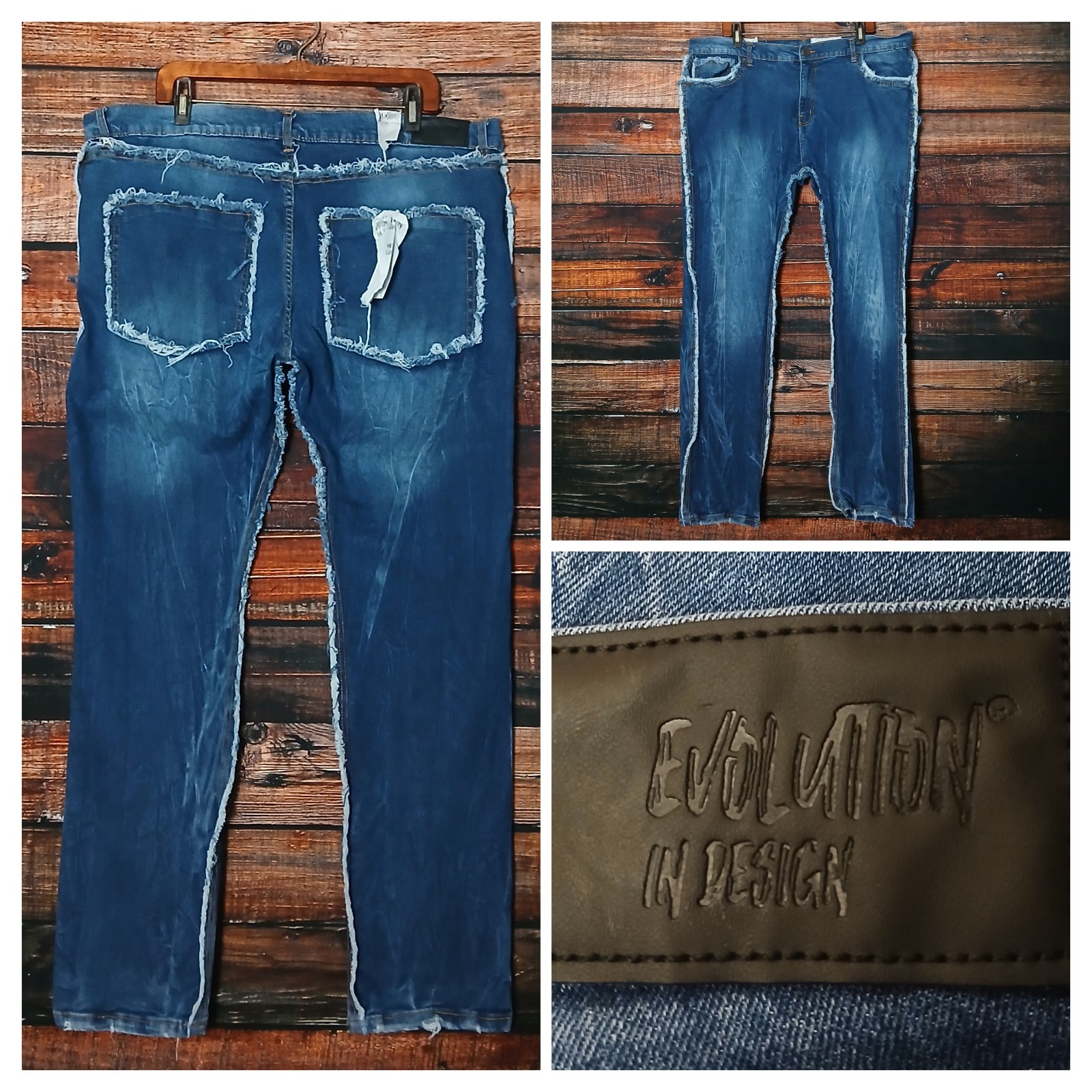 Evolution In Design Jeans Mens 40X32 Slim Mid Rise Frayed Fringe Distressed NWT