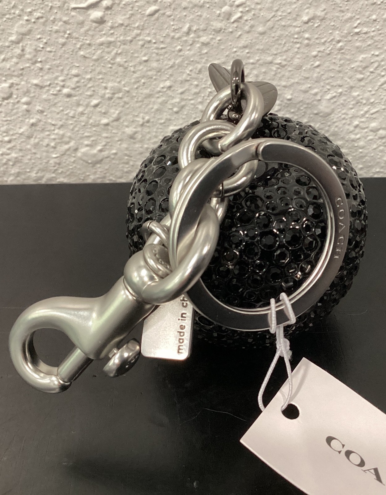 Coach Crystal Apple Black Bag Charm Keyring CCD29 2.0″ x 2.0″ Weighs 4.3 oz.