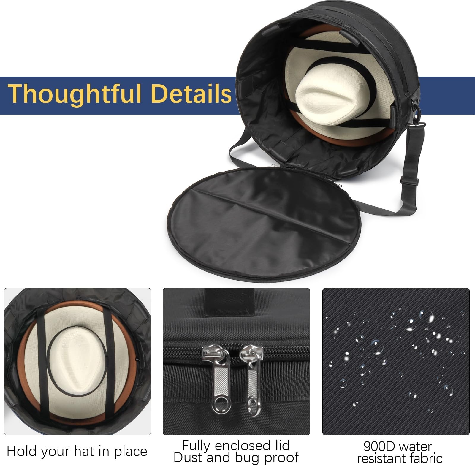 Travel Hard Shell Hat Box for Cowboy Hats – Collapsible Organizer with Handle &