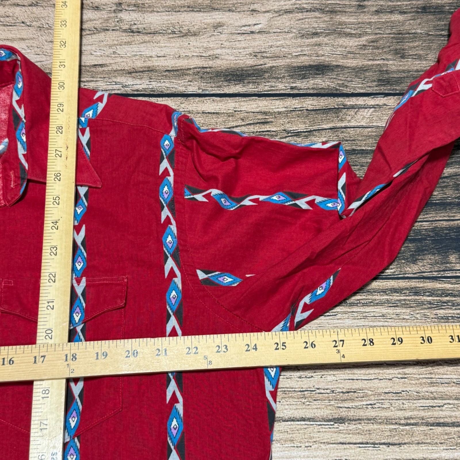 Wrangler Western Pearl Snap Shirt Mens XL Red Southwestern Aztec Brushpopper USA