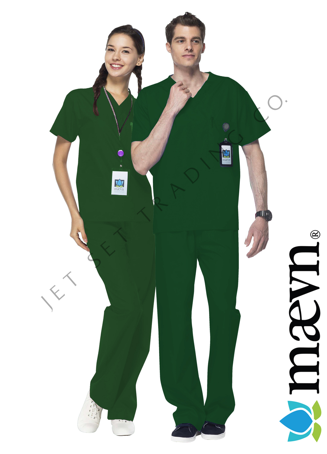 Maevn Unisex Hunter Green Scrub Set One Pocket Top Drawstring Pants 2XS to 2XL