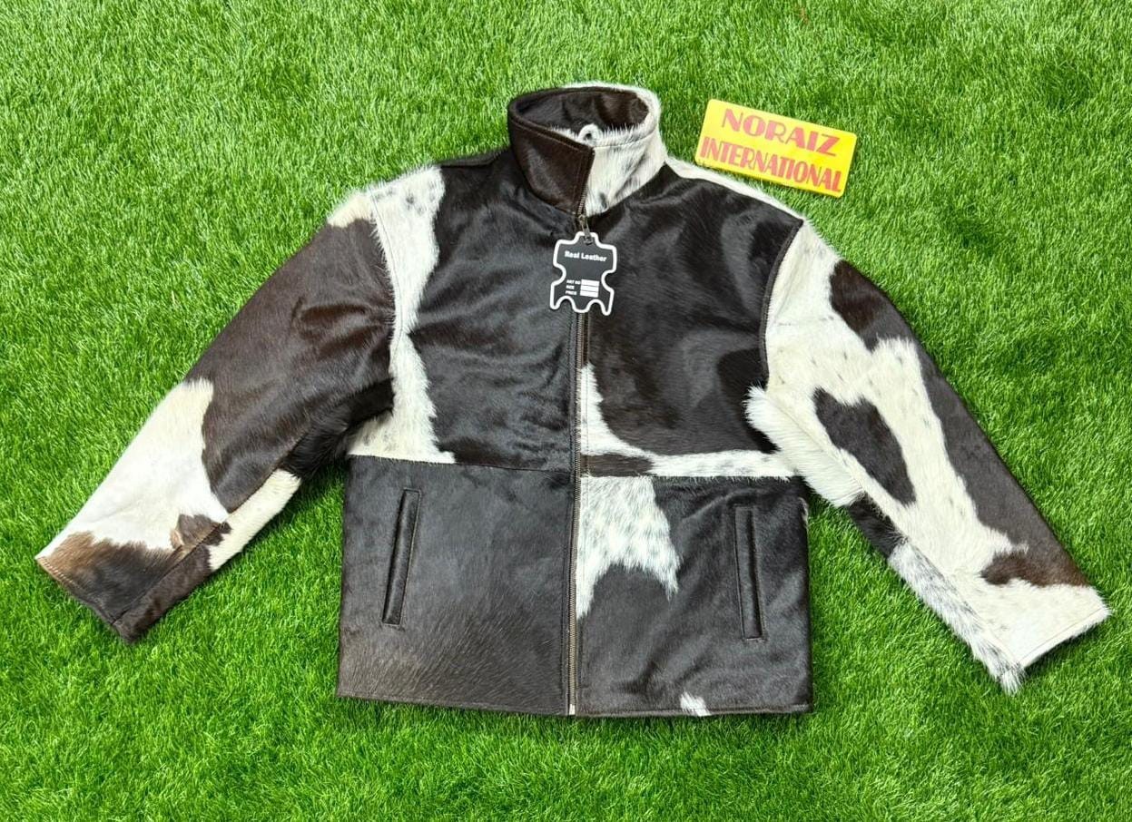 Women’s Genuine Cowhide Leather Jacket Hair On Brown & White Western Jacket