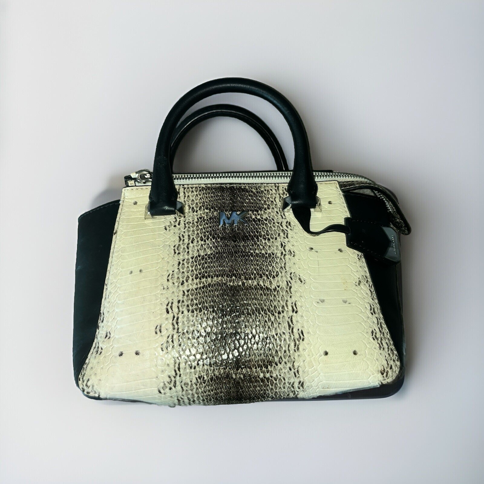 Michael Kors Nolita Mini Messenger Embossed Leather Off White Black Snakeskin