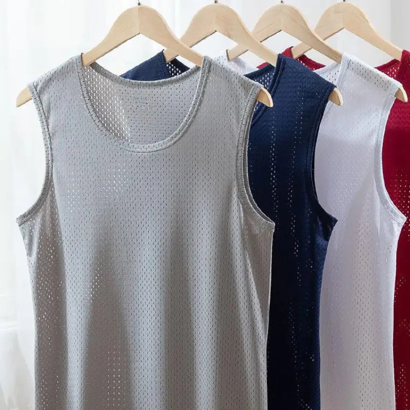 Men’s Ice Silk Mesh Tank Tops Gym Stringer Transparent Bodybuilding