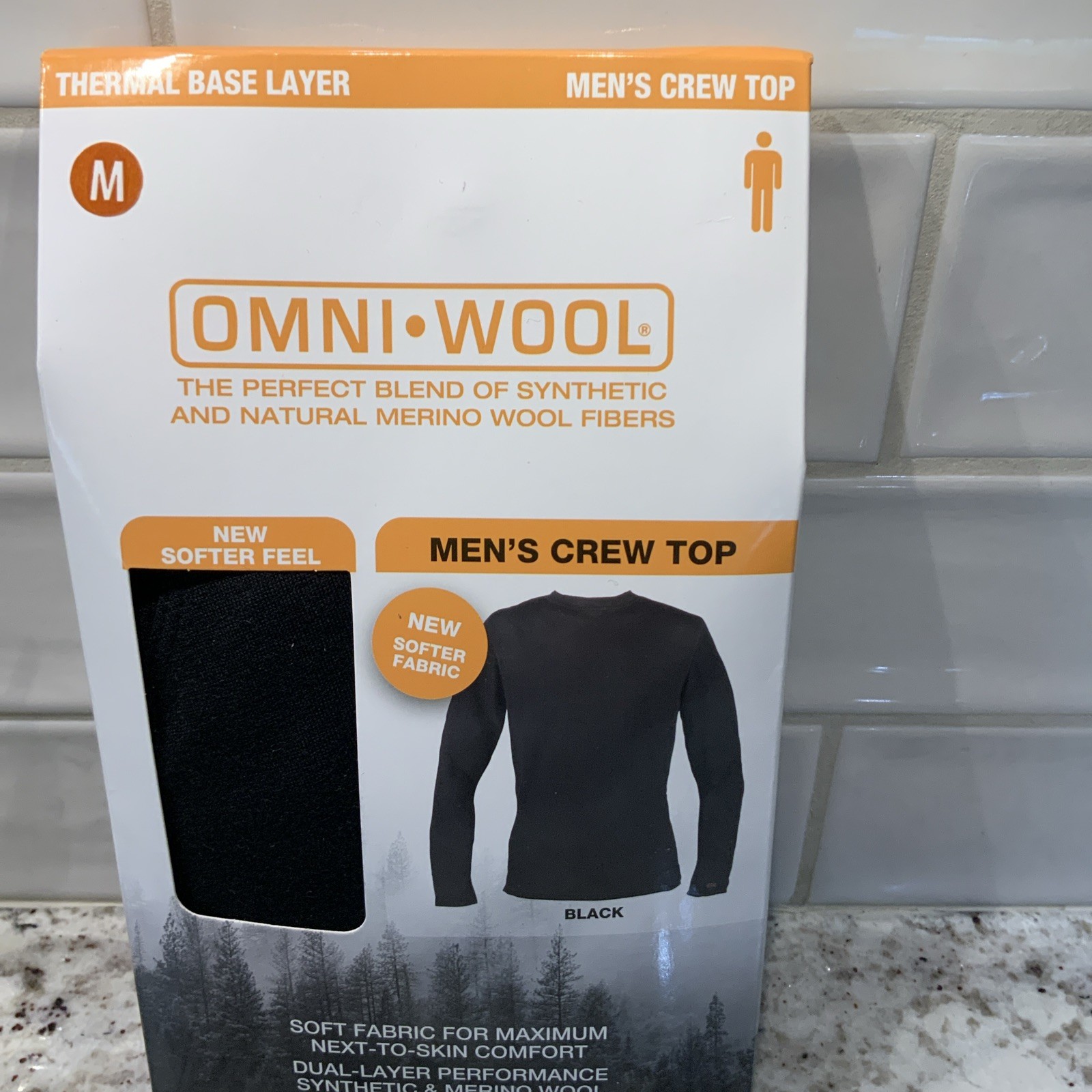 Omni Wool men’s Black base layer Crew top shirt Omniwool Medium NEW