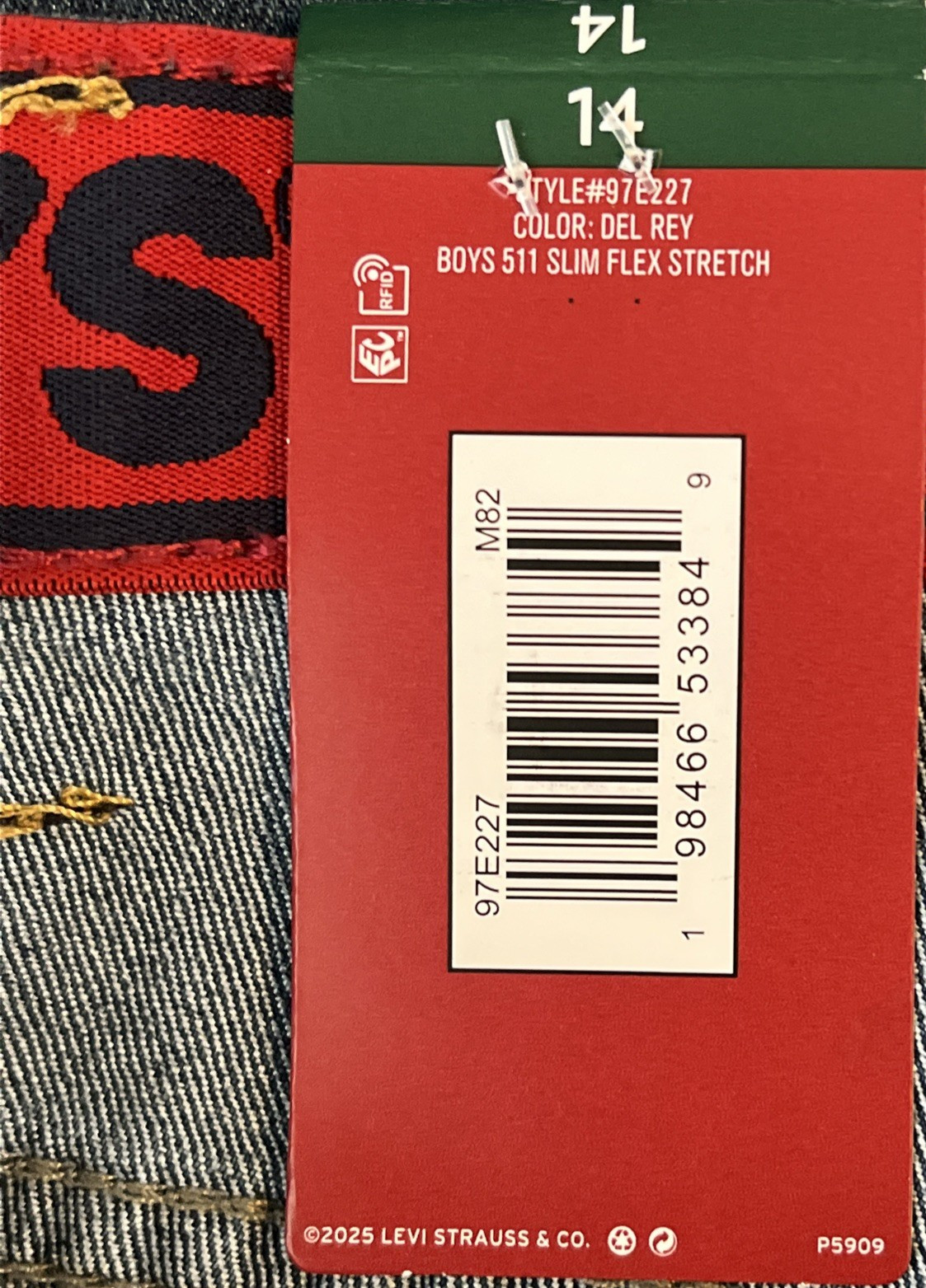 Levi’s Boys 511 Slim Fit Jeans Size 14 Regular NWT Performance Flex Stretch Blue