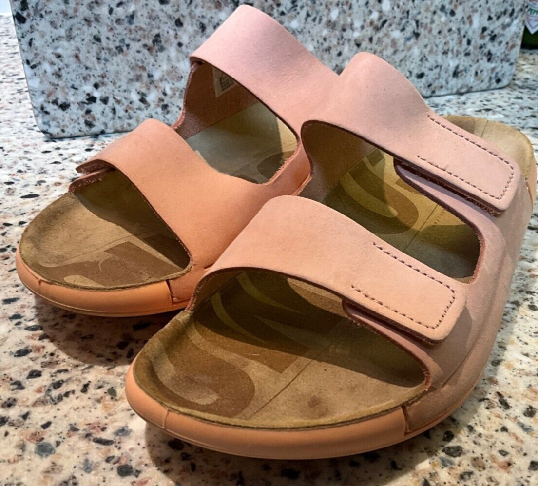 ECCO 2ND COZMO DUAL STRAP LIMESTONE FOOTBED MULE WOMEN SIZE 39/8-8.5 APRICOT