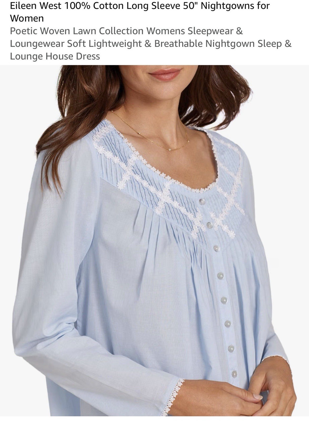 Eileen West Long Sleeve Poetic Blue Print 100% Cotton Lawn Ballet Nightgown XL