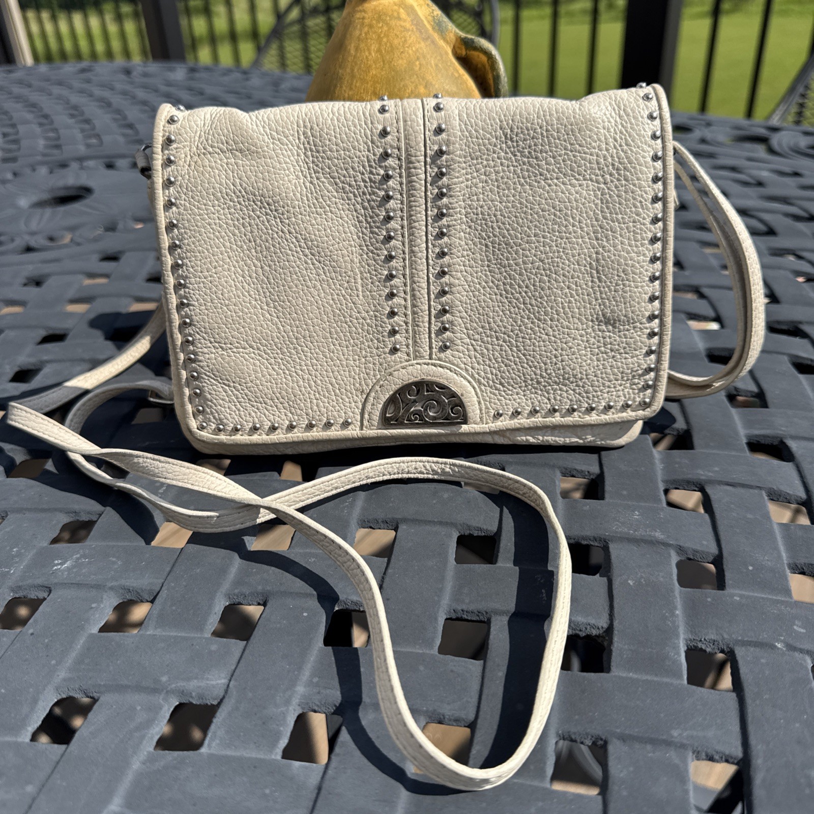 Brighton Beige Pebbled Crossbody Bag Magnetic Flap & Zip