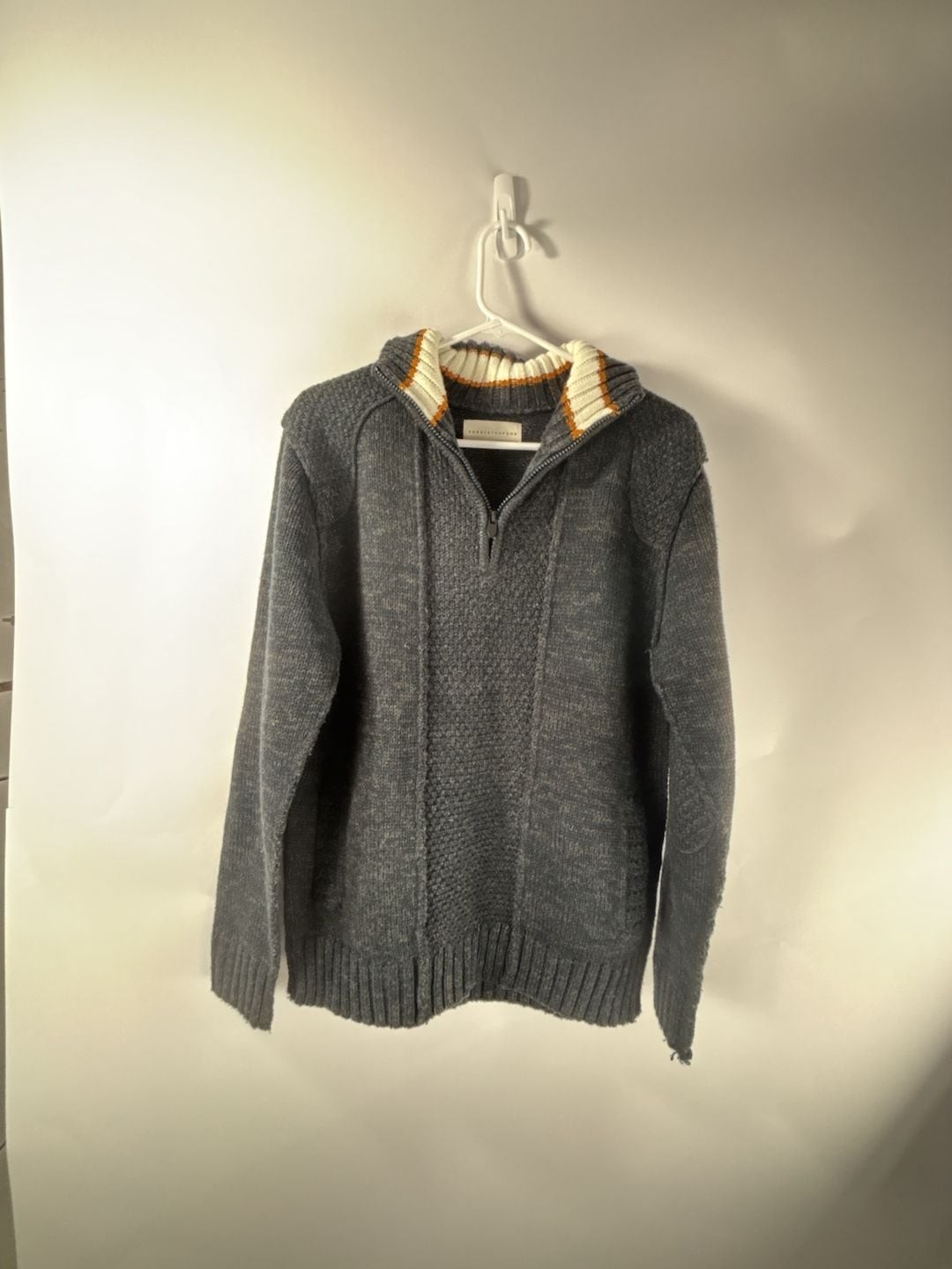 Across The Pond Gray Half-Zip Mock Neck Knit Sweater with Elbow Patches