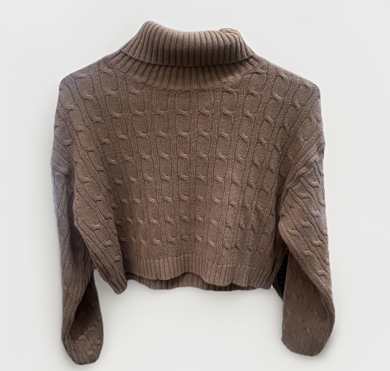 Ambiance Apparel Brown Cable-Knit Turtleneck Pullover Sweater Womens L Solid