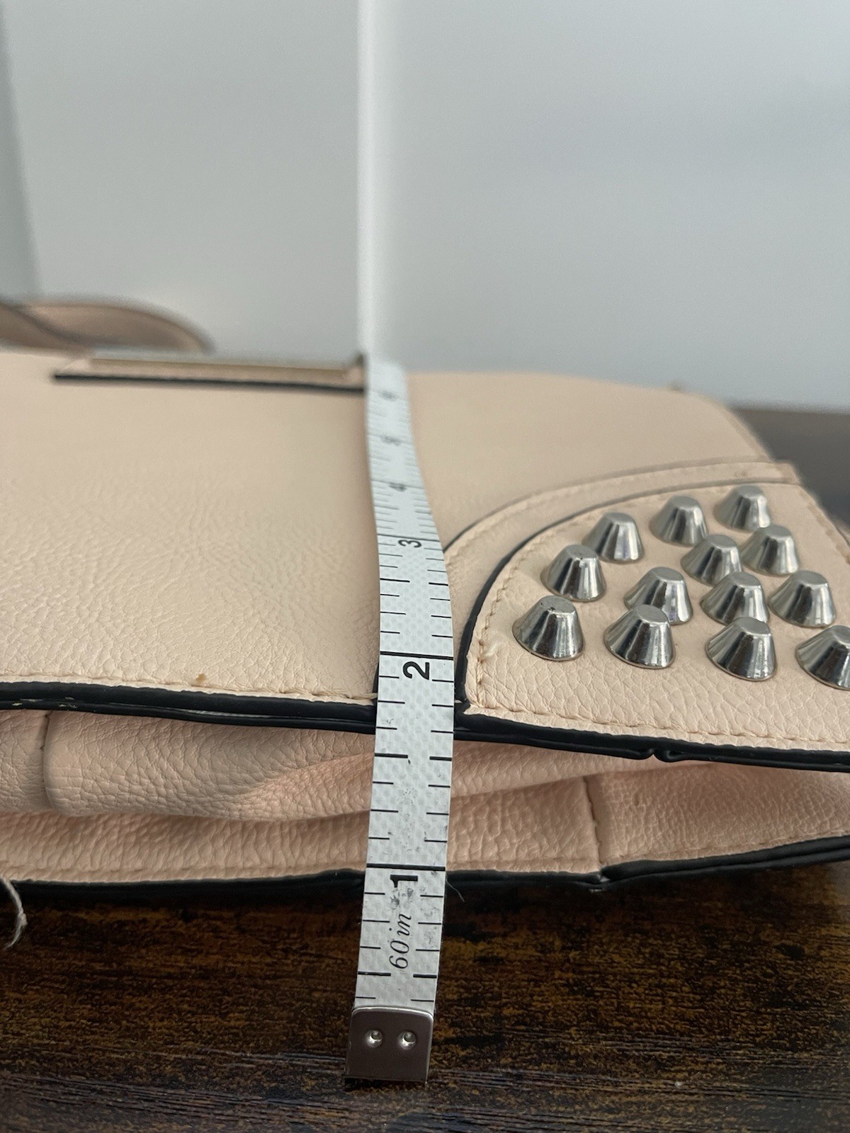 Steve Madden Beige Studded Crossbody Bag Zip Top Chain Strap Silver Small