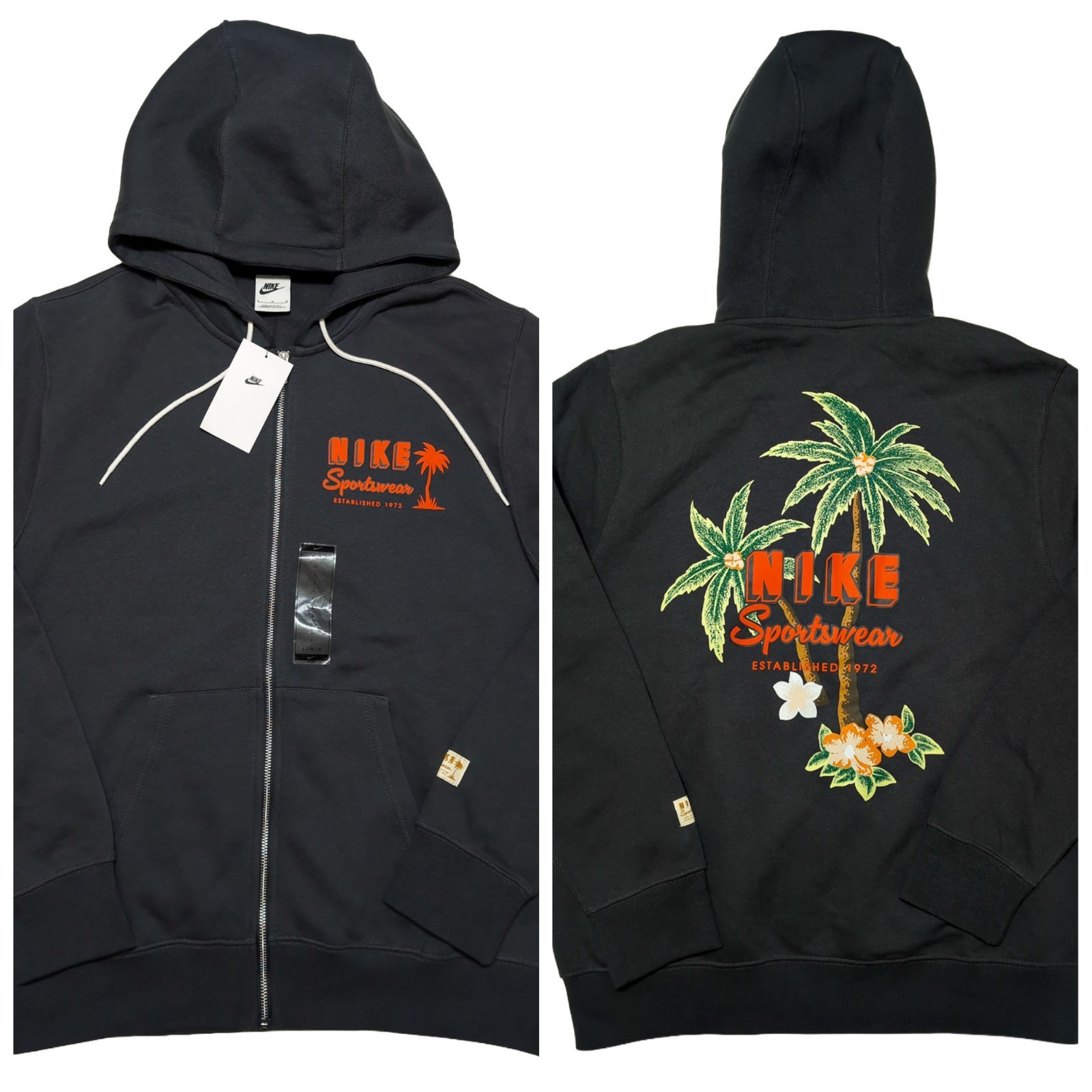 NIKE Sportswear Full Zip Hoodie Tropical Floral Palms HV4614 Gray Large L ~ New