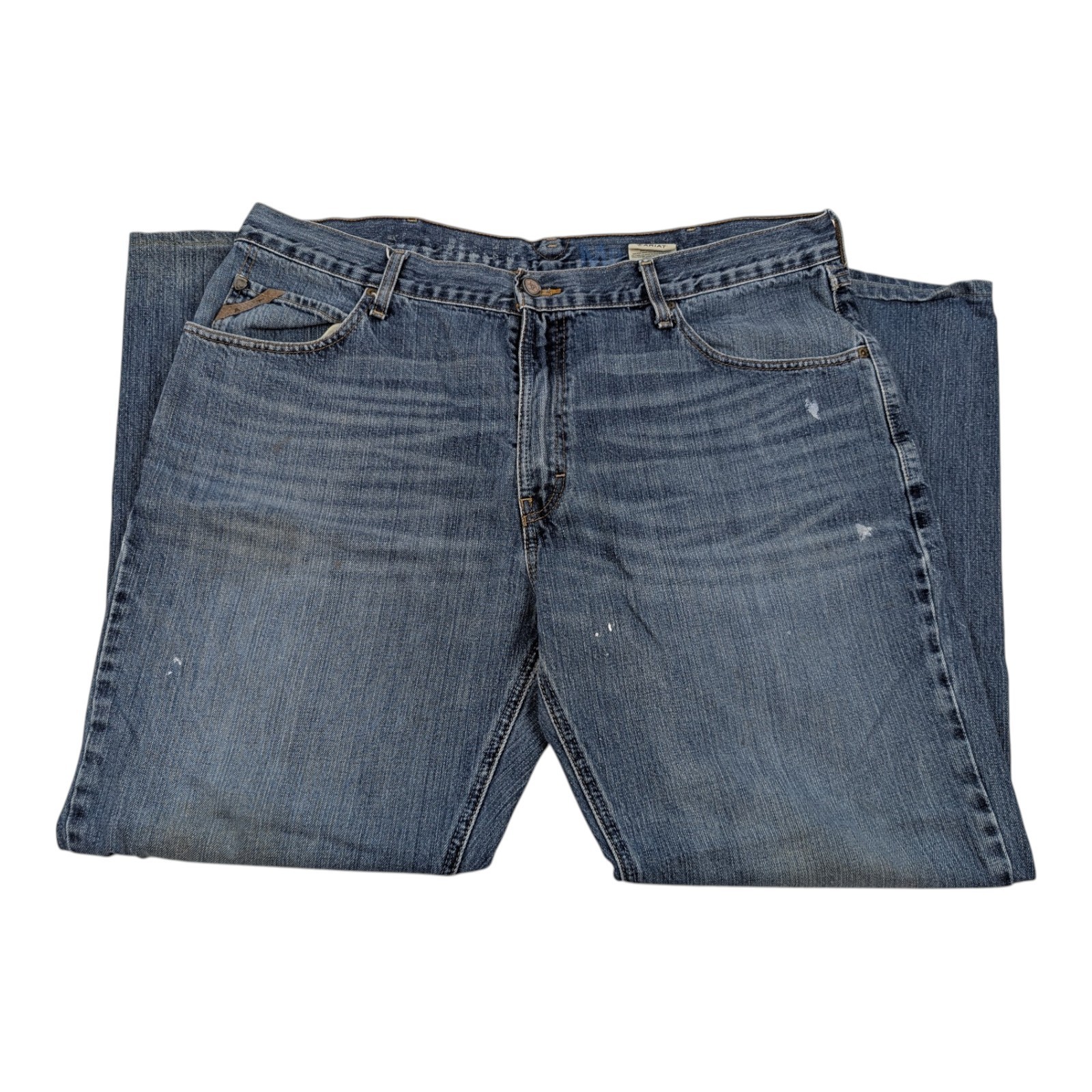Ariat M2 Relaxed Boot Cut Jeans Mens 40×34 Medium Wash Blue Denim Distressed