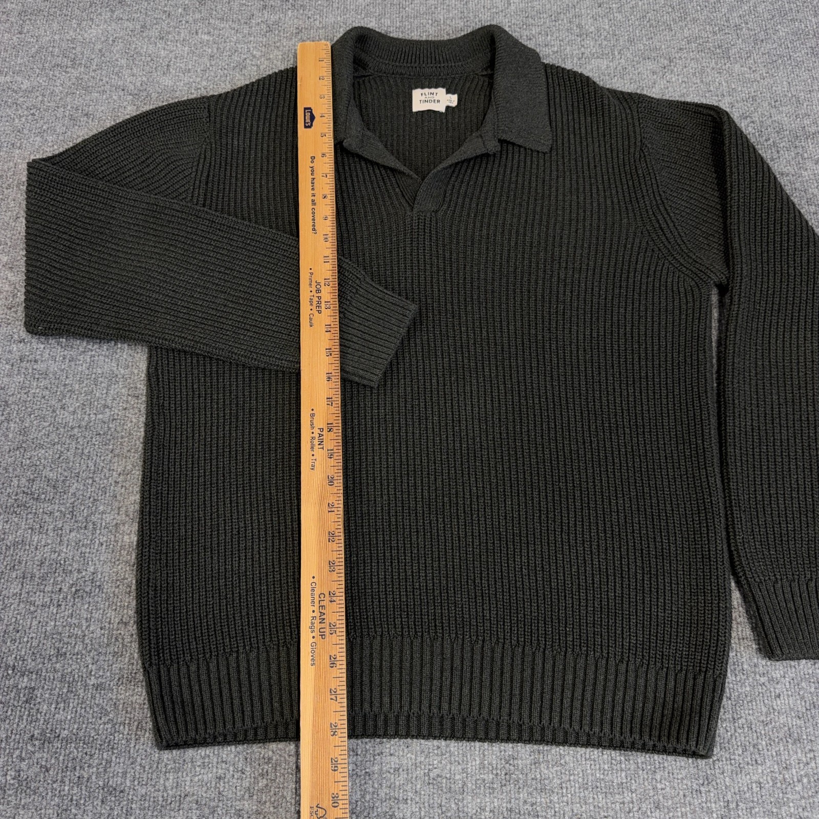 Flint and Tinder Sweater Mens Large Green Ribbed Cotton Fisherman Polo Collared