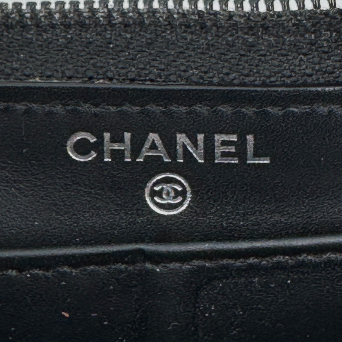CHANEL Black Caviar Skin Leather Zip Around Wallet COCO Mark Authentic