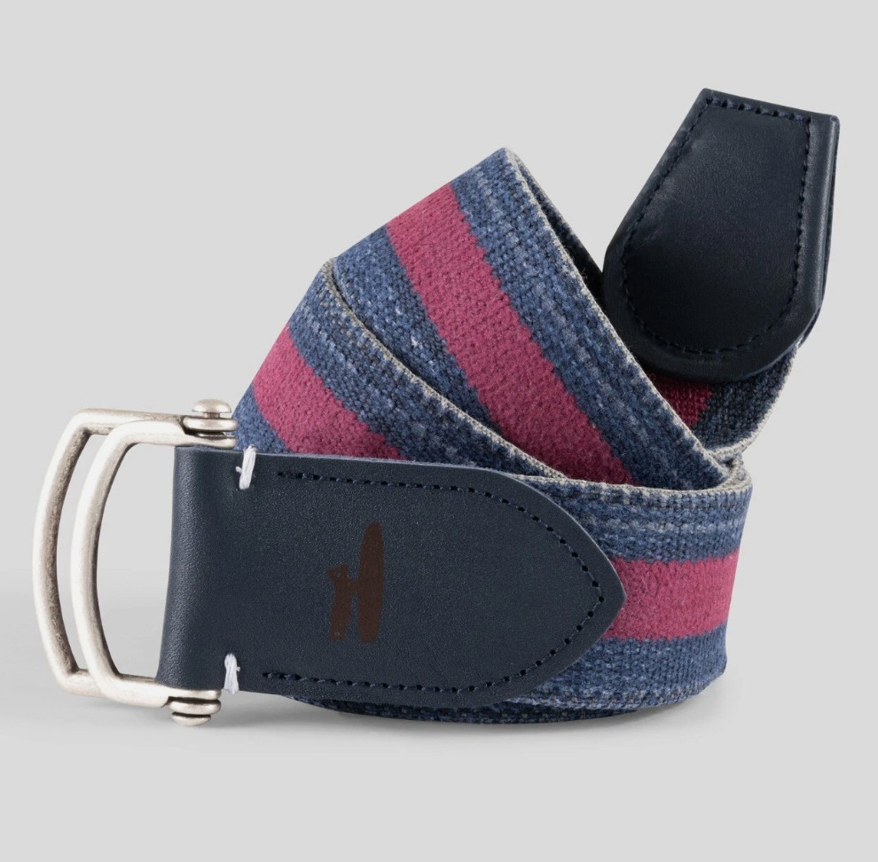 NEW JOHNNIE-O MENS NAVY BLUE RED WAXED COTTON STRETCH BELT GOLF SZ M