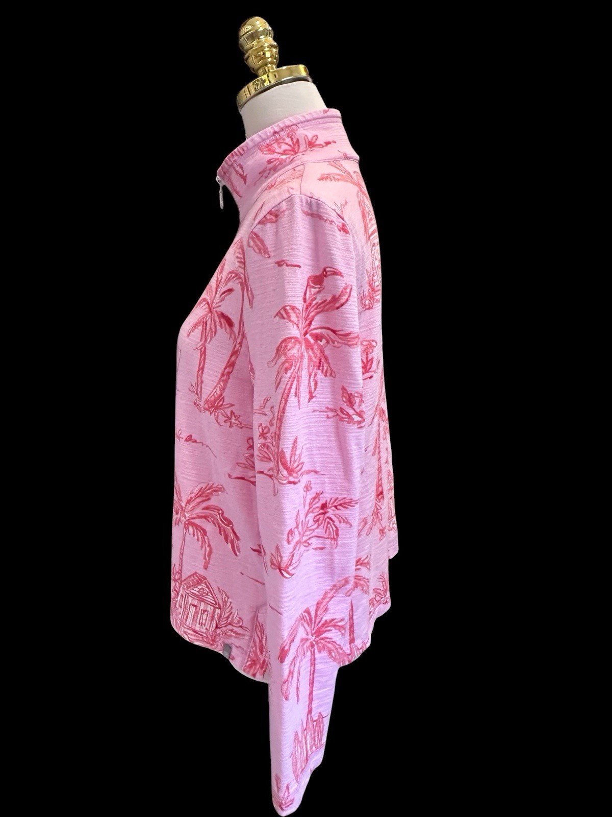 Talbots Cozy Crush Half-Zip Pullover Beach Villa Print Pink Sz LP UPF 50+