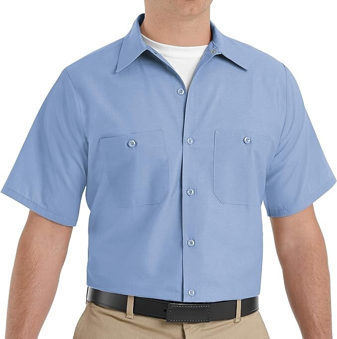 Red Kap Men’s Industrial Work Shirt, Regular Fit, Short Sleeve, Light Blue