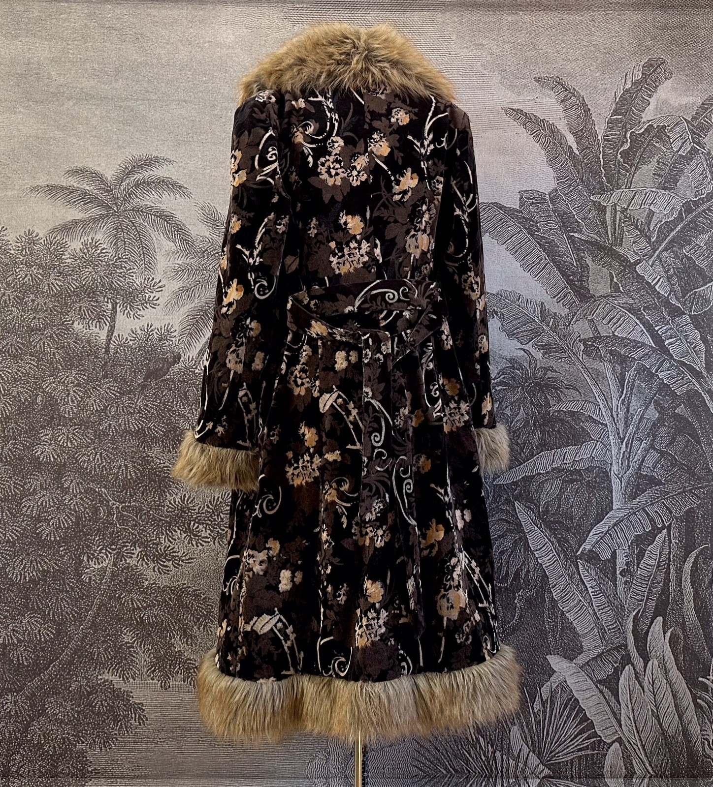 Stunning Rare Vintage Afghan Coat Floral Corduroy Fur 70s Boho Hippy Jacket Sz M
