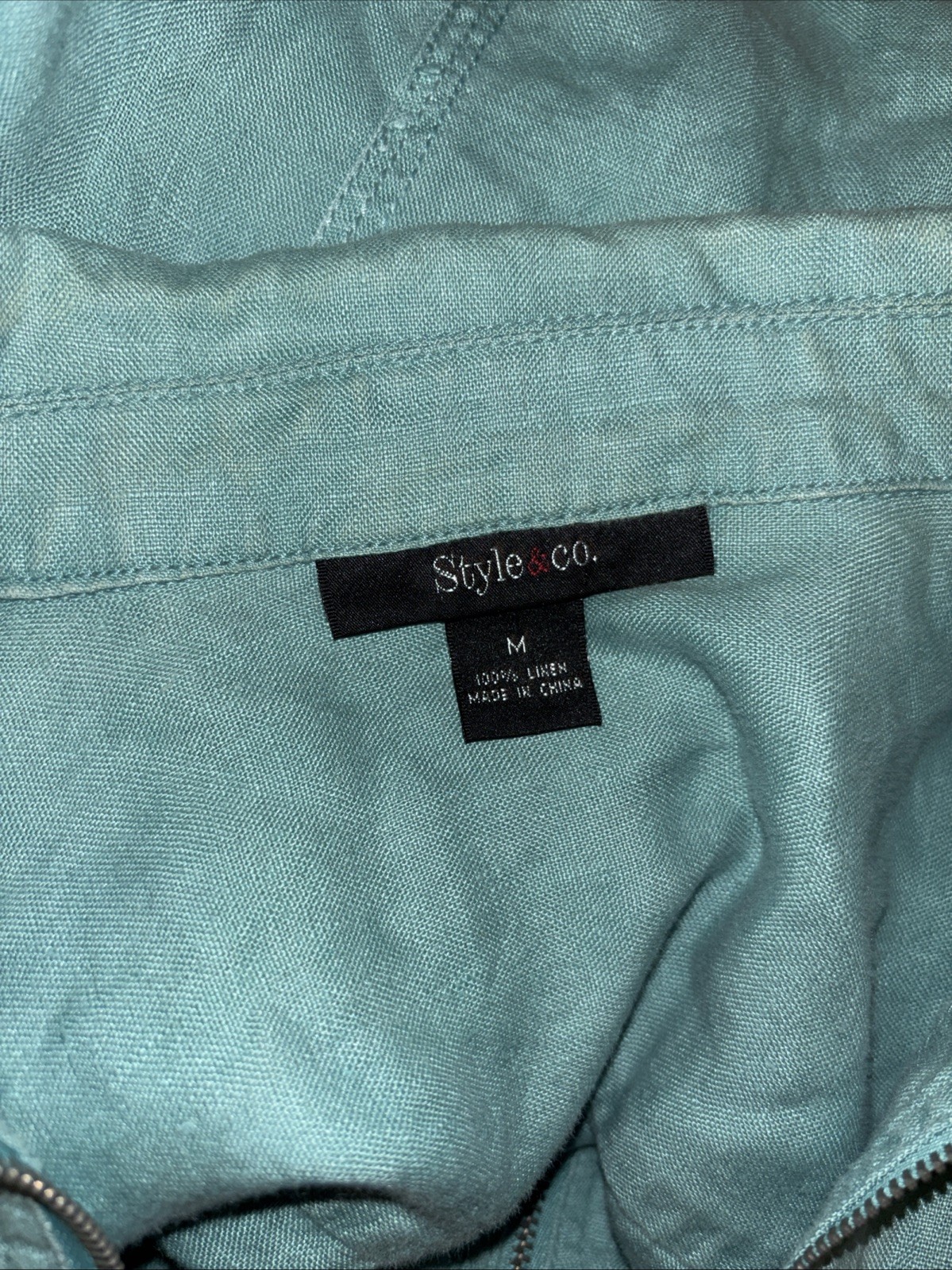 Style & Co Teal Long Sleeve Linen Blouse Size Medium