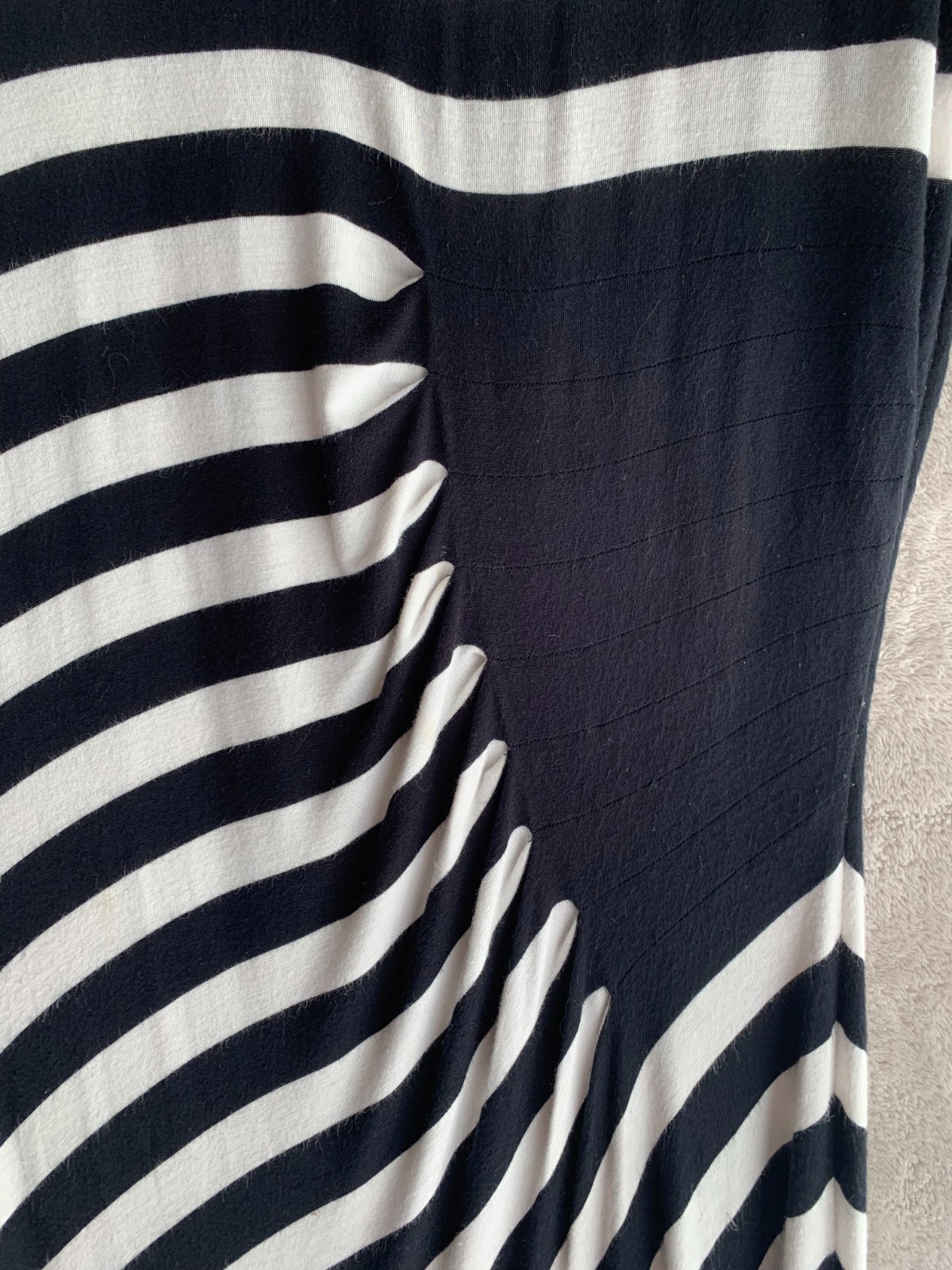 Black White Striped Optical Illusion Maxi Dress Short Sleeve Fit & Flare Size L
