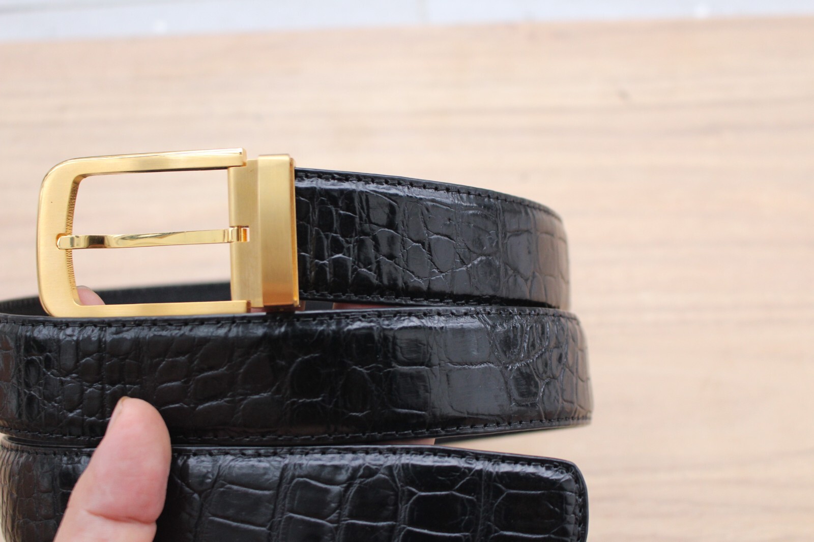 W 1.3 inch Black Genuine Alligator CROCODILE Belly LEATHER Skin Men’s Belt