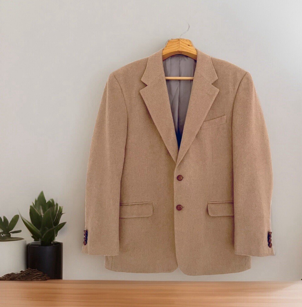 Vtg TAILORS ROW Deansgate 100% Camel Hair Sport Coat Blazer Jacket Men 44L Tan
