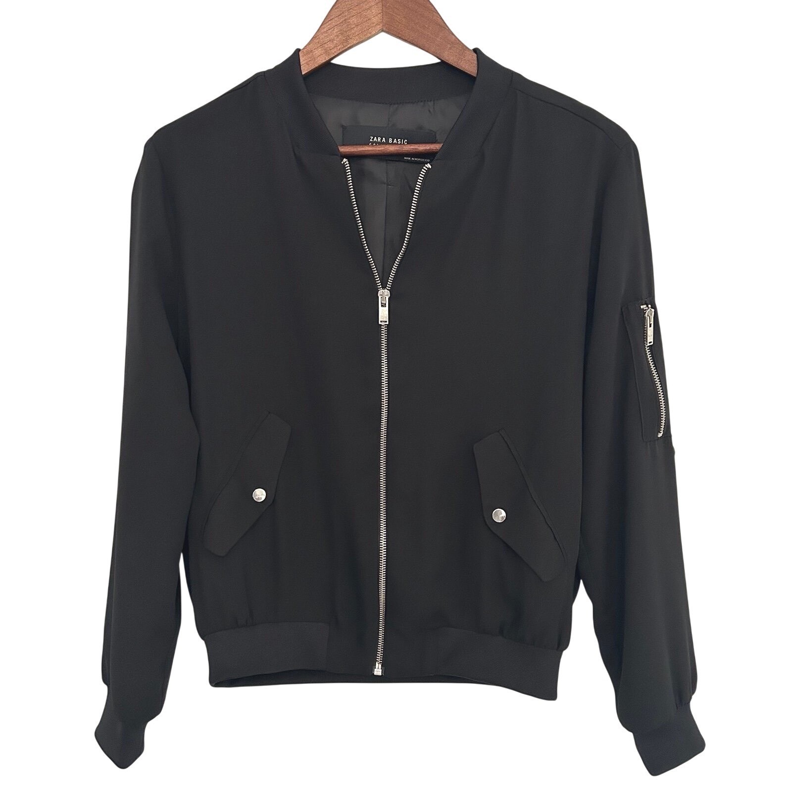 ZARA mens womens gender neutral zip up black bomber jacket windbreaker S / M