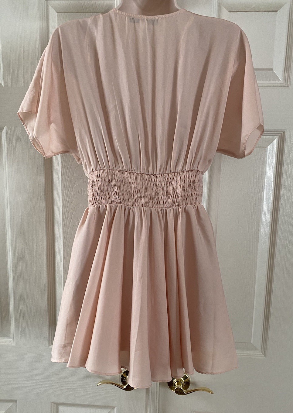 Forever 21 Peach Beaded Romantic Ethereal Babydoll V-Neck Top Short Sleeve ~ S