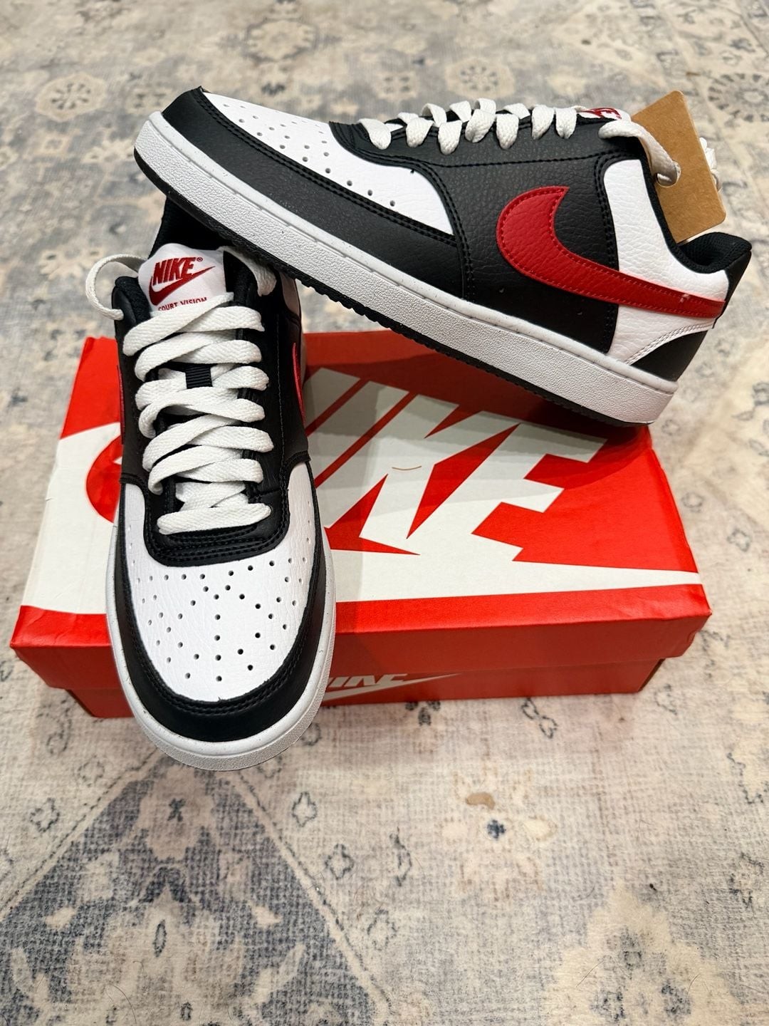 Nike Court Vision Low Next Nature Sneakers Black White Red- 7W/5.5Y