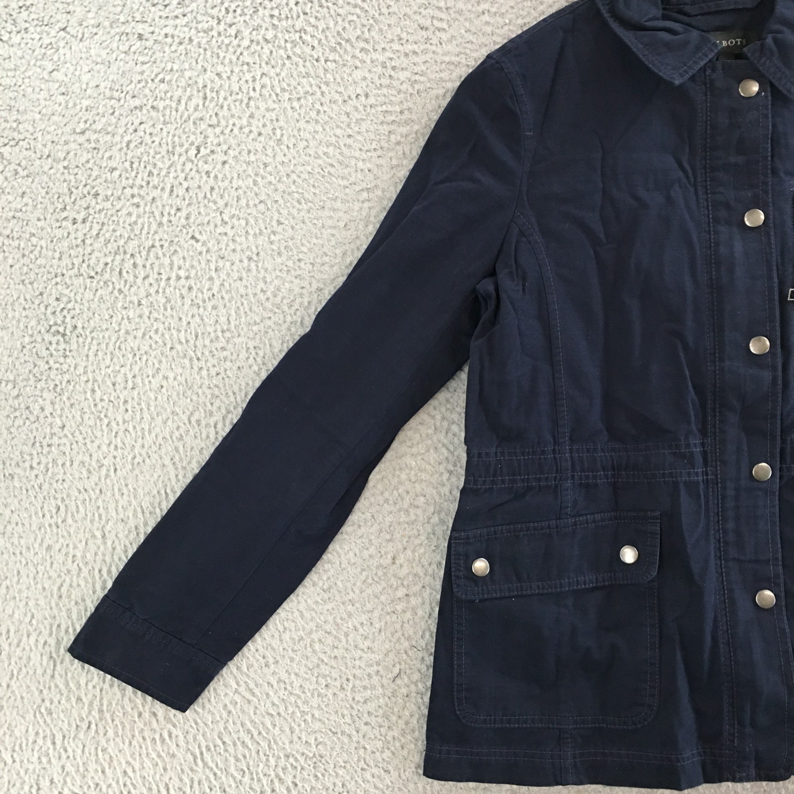 Talbots Safari Utility Jacket Womens XS Long Sleeve Full Zip Collared Denim Blue