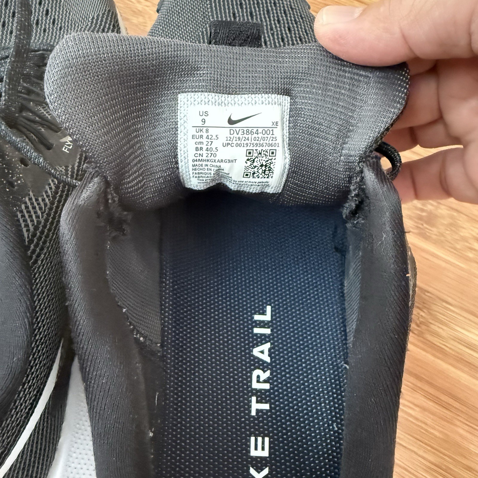 Nike ReactX Pegasus Trail 5 Men 9 Black White Running Shoes DV3864-001