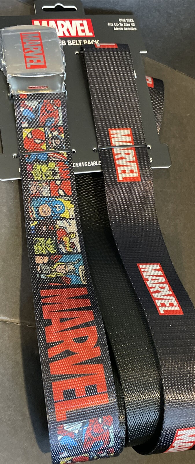 Marvel Heroes & Classic Marvel Logo Belts 2in1 Web Belt Pack Fits Up 42”