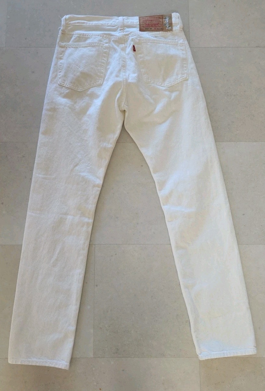 Levi’s 501 Denim Tears Collaboration White Straight Denim Jeans Button Fly