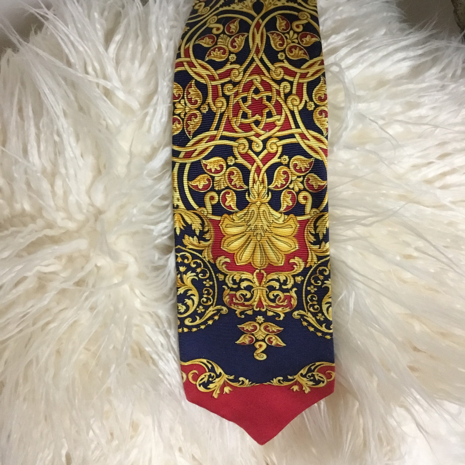 Mid 90’s Gianni Versace Navy, Red and Gold Silk Tie from Neiman Marcus