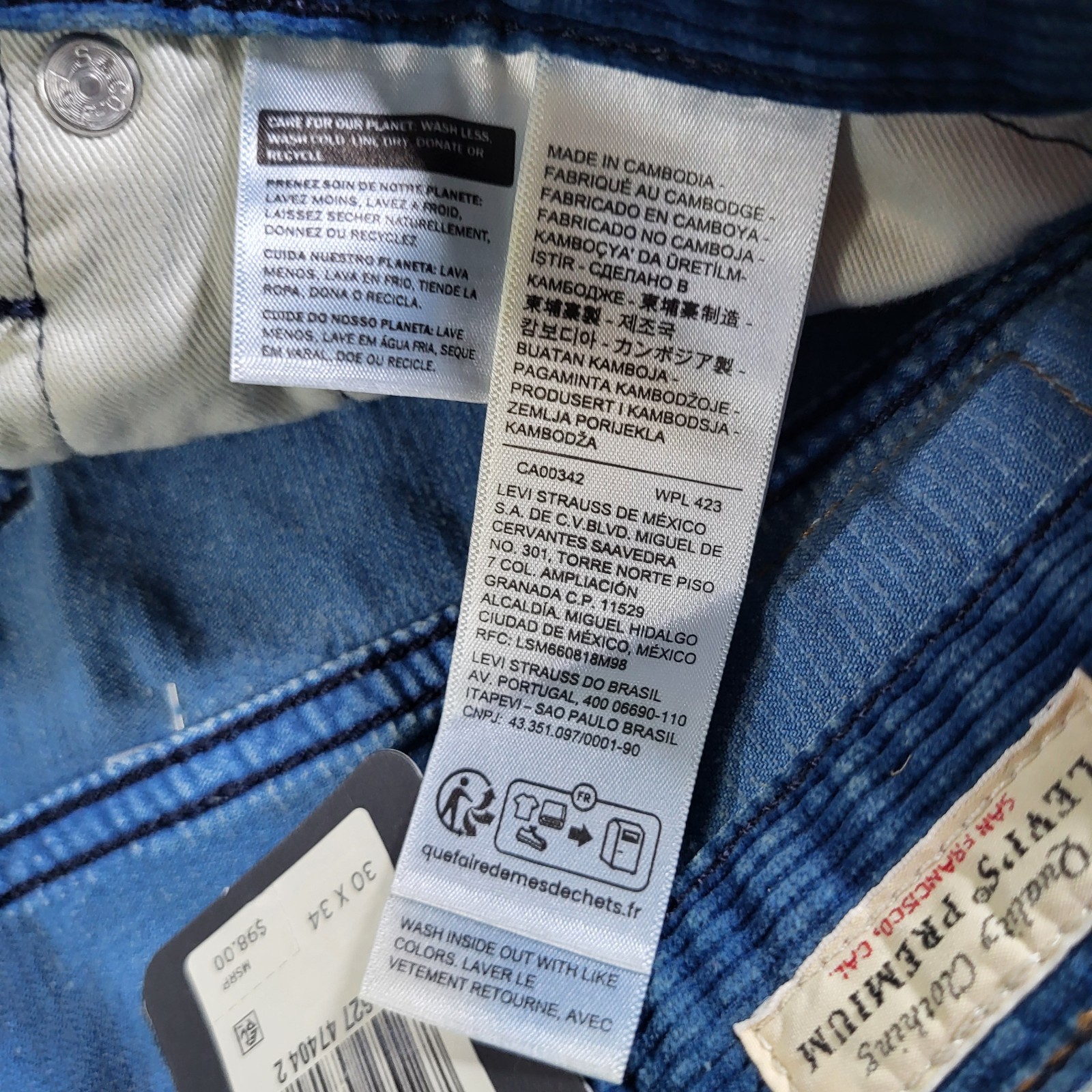 Levis Premium 568 Corduroy Jeans 30×34 New Loose Straight Men’s Blue New W Tags